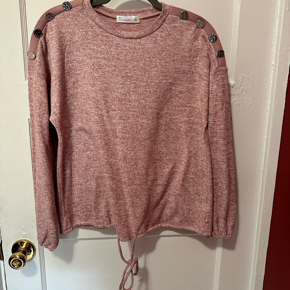 89th & Madison Button Shoulder Sweater with Tie Front